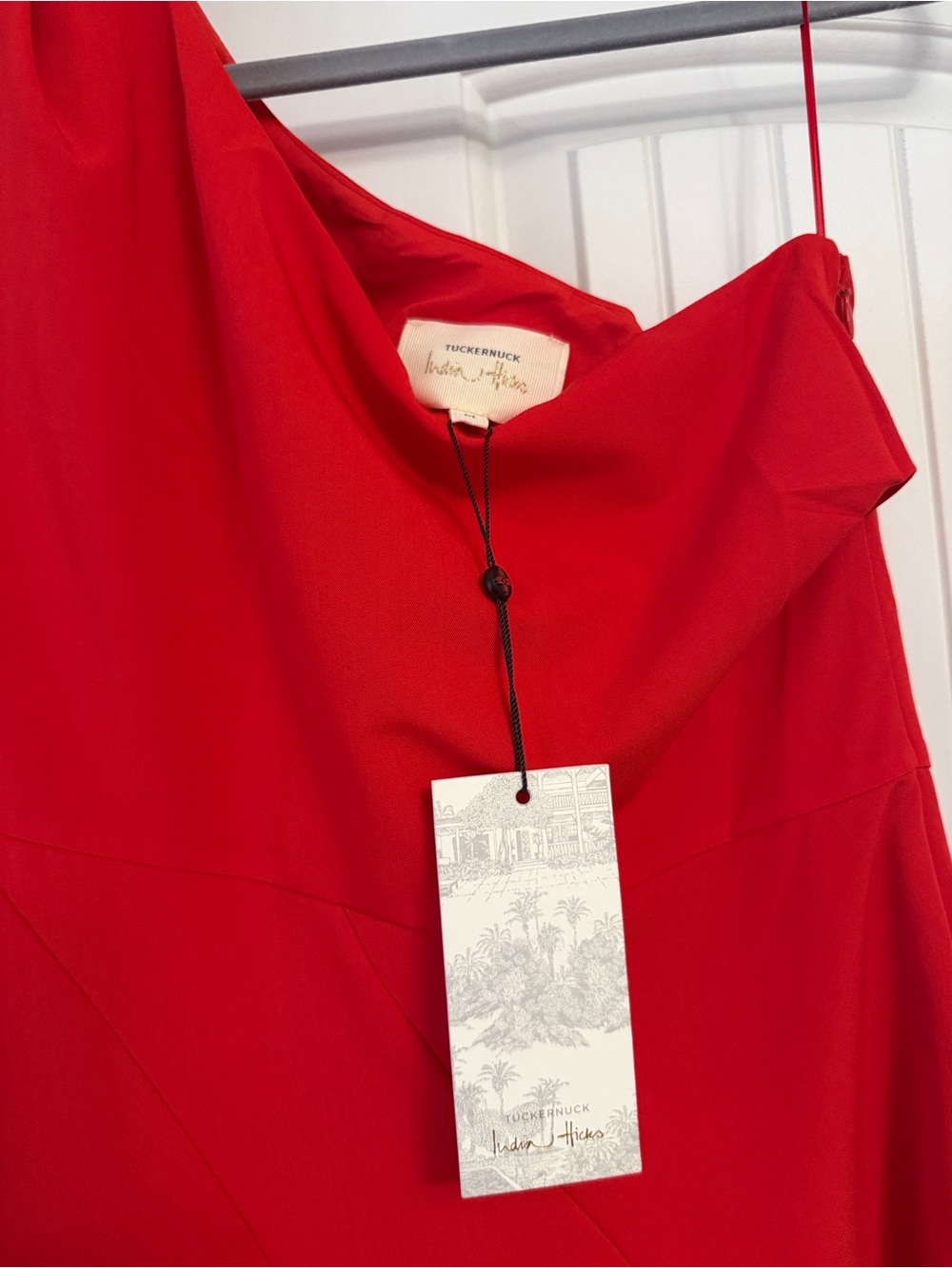 Tuckernuck x India Hicks NWT medium Fiery Red One-Shoulder A-Line Dress - Picture 2 of 8